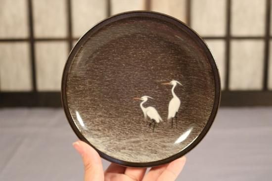 小絵皿「白鷺文（二羽）」 - 現川焼の伝統を守る全国唯一の窯元・臥牛