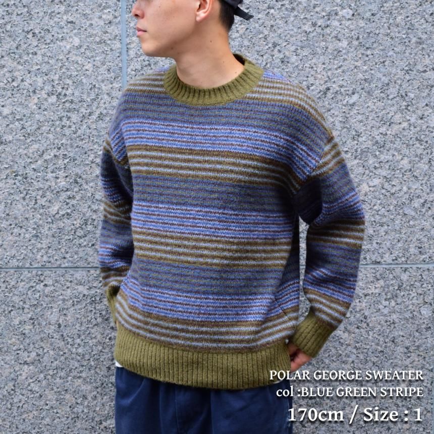 POLAR GEORGE SWEATER / BLUE GREEN STRIPE (ポーラー ニット/セーター