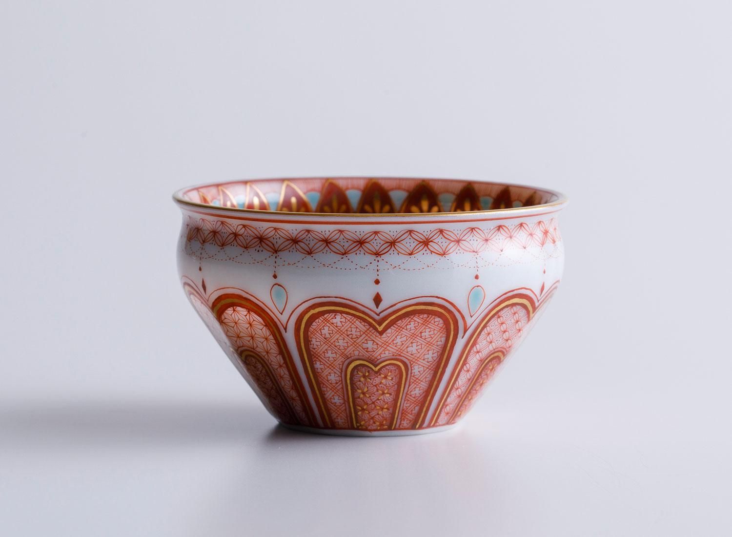 珍品 明治期 赤絵九谷 賢人囲碁遊戯図盃 三客揃 本物保証 珍品 明治期