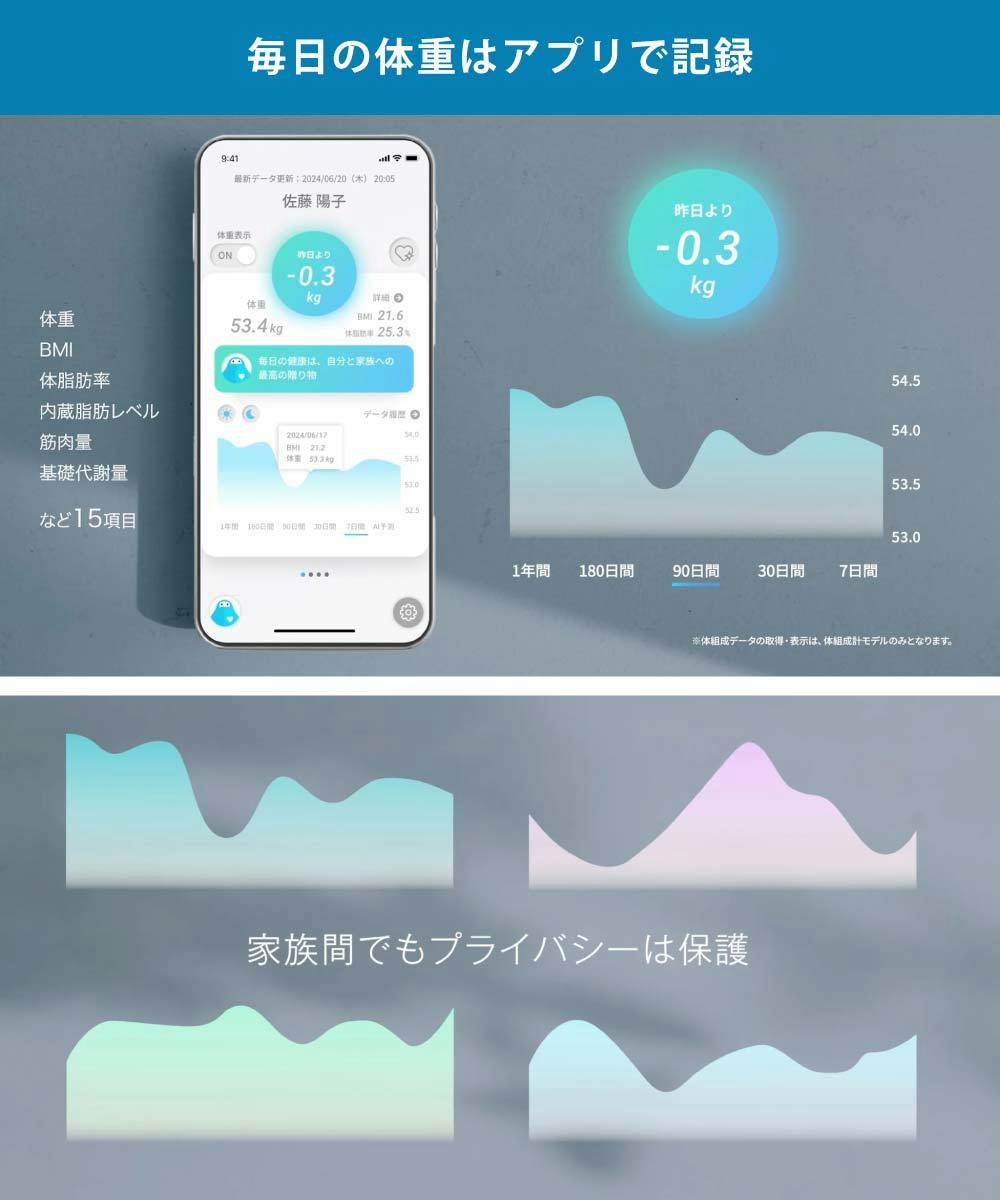 スマートバスマット 体組成計モデル 体重計 充電式 グレー issin