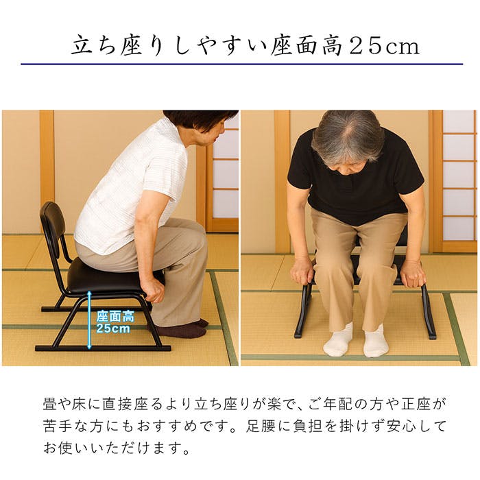 AIS らくらく座椅子 ブラック 2個セット 52×46×45cm 和室椅子 低座椅子