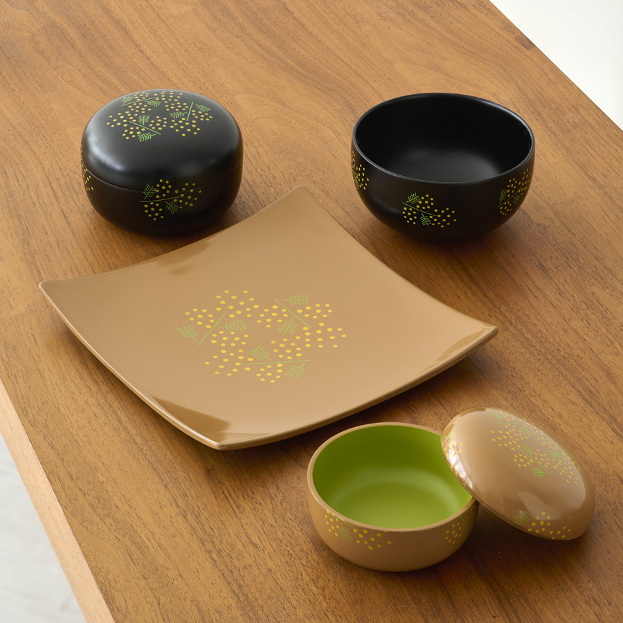MIMOSA ボンボニエール 小 黒/白 漆塗り 漆器の井助