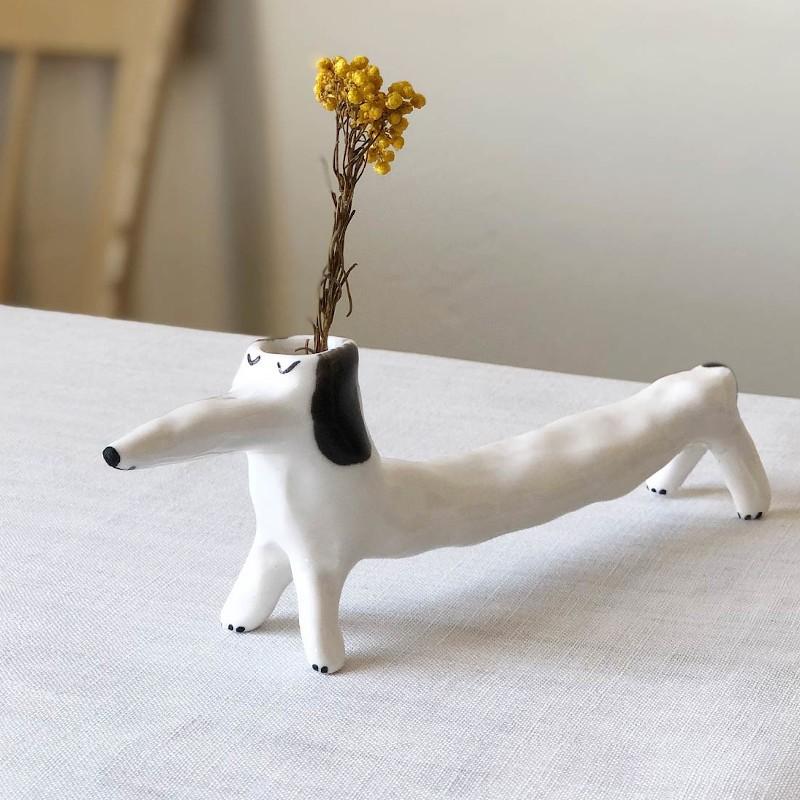 エレオノール・ボストロム 花瓶 犬 ロング ホワイト 陶器 置物 北欧