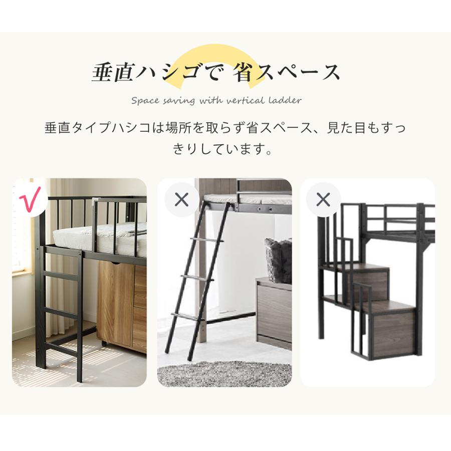 ロフトベッド パイプベッド シングル ロータイプ 左右入れ替え 子供