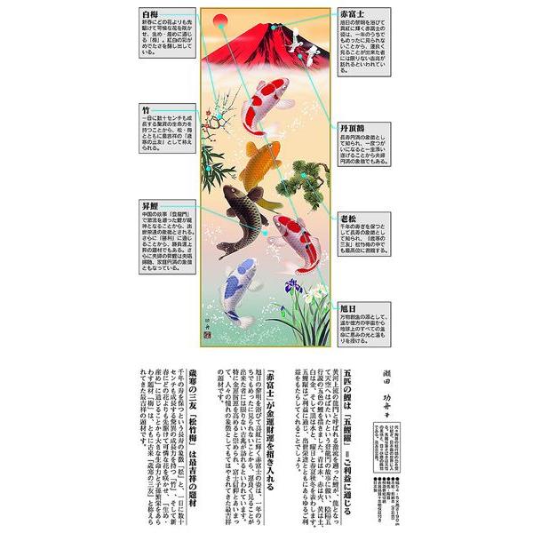 掛け軸 開運 紅峰五鯉躍勝運図 尺五 瀬田功舟 掛軸 全国送料無料
