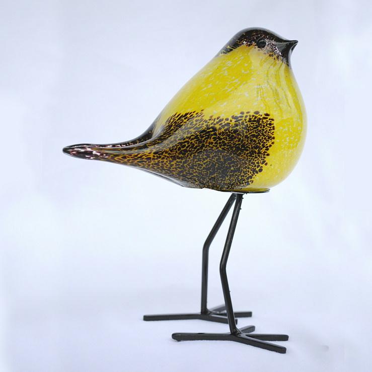 置物 鳥 ガラス置物 オブジェ グラスバード イエロー ガラス かわいい
