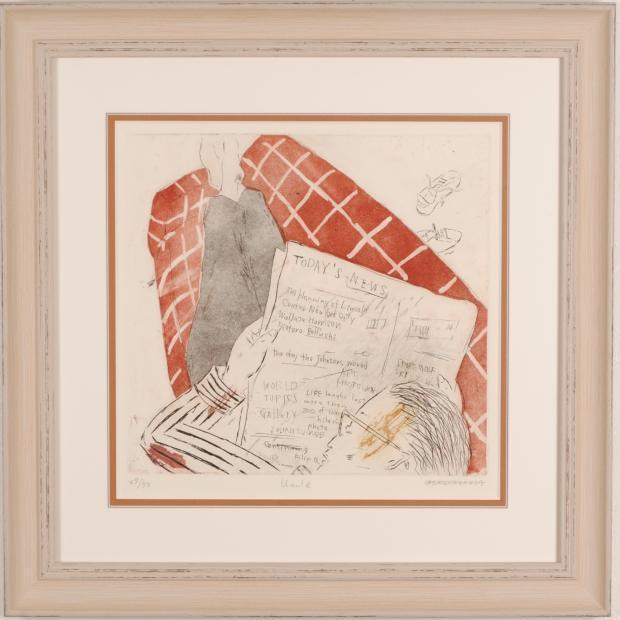 山岡康子 絵画 銅版画 エッチング 「Uncle」 額付き : アート