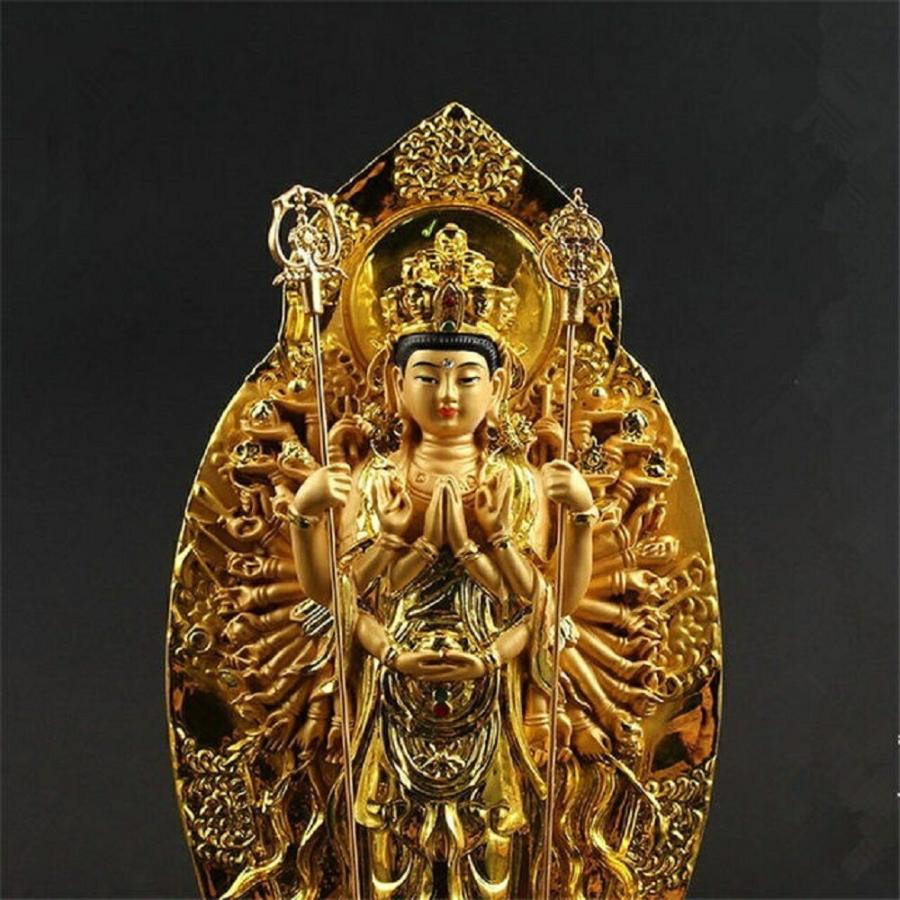 置物 黄金 千手観音菩薩 杖 両手 風水 仏像 風水グッズ 観音様 仏様