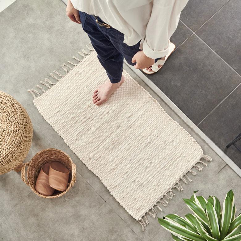 玄関 マット フリンジ 無地 約 50×80cm 室内 キリム風ラグ アクセント