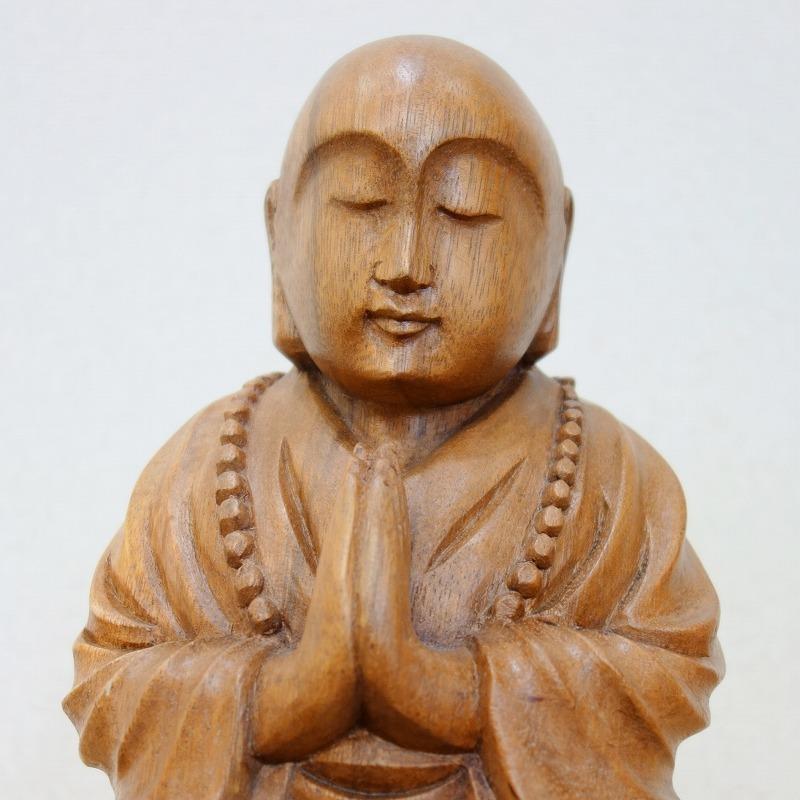 小坊主さんの木彫り 合掌 木製 スワール無垢材25cm 御坊様 坊さん 小僧