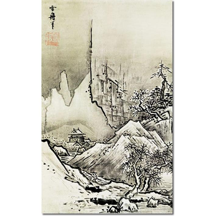 掛け軸 掛軸 雪舟（せっしゅう）・ 秋冬山水図 -冬 (しゅうとうさん