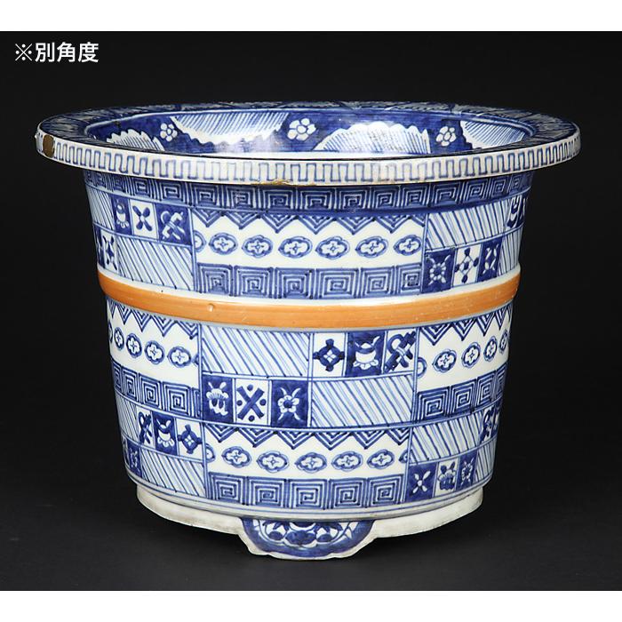 盆栽鉢 鍋島焼染付胴紐丸鉢 植木鉢 蘭鉢 伊万里 ナベシマ 呉須 8号