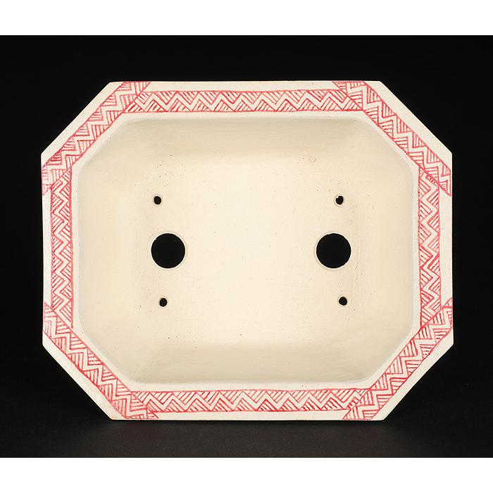 盆栽鉢 「高山赤絵山水図長方鉢」 植木鉢 絵付鉢 作家鉢 磁器 5号 15cm