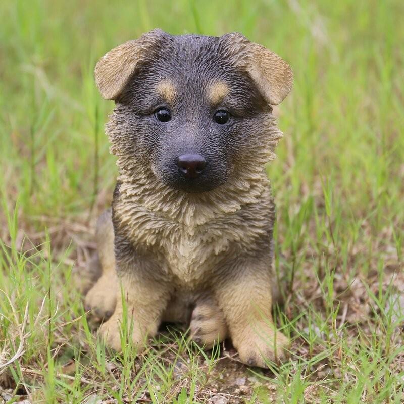 置物 彫像 座っている ジャーマンシェパード の子犬の像 ガーデニング