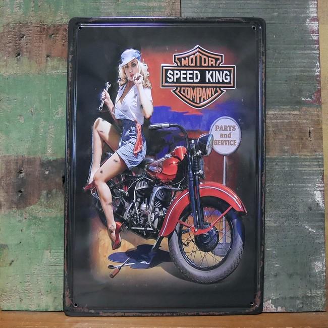 アンティーク メタルプレート SPEED KING GIRL ブリキ看板 インテリア