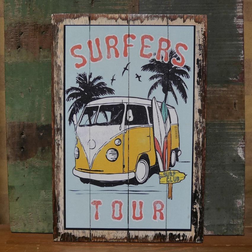 ハワイアン ヴィンテージ看板 インテリア SURFERS TOUR 木製看板
