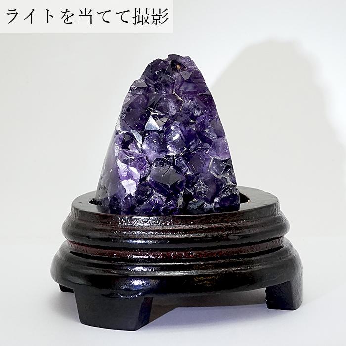 一点物】 アメジスト クラスター 木製 台座付き 約379.2g ウルグアイ産