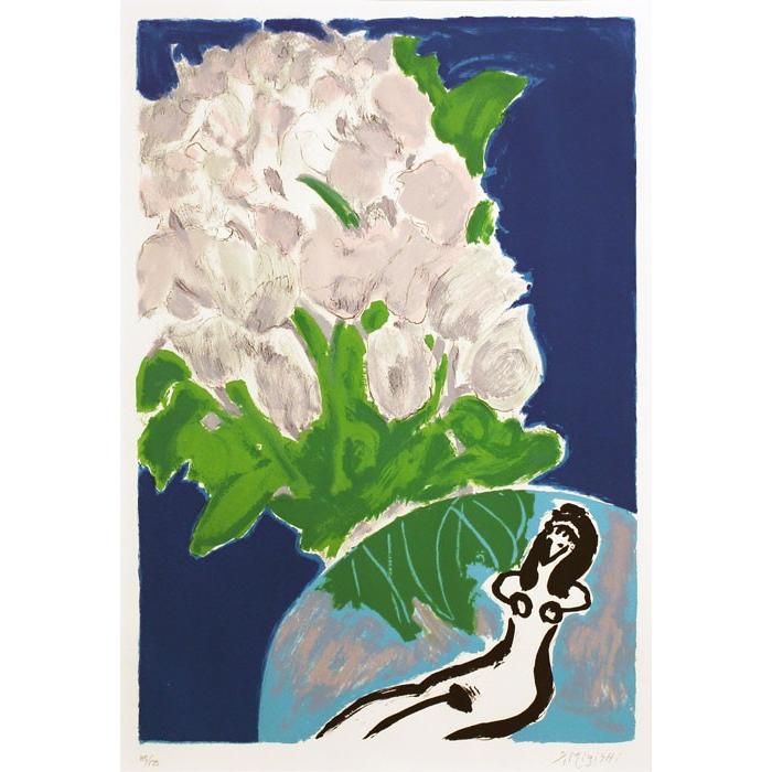 三岸節子 「 ピンクの花 」 リトグラフ 版画 絵画 洋画 花 送料無料