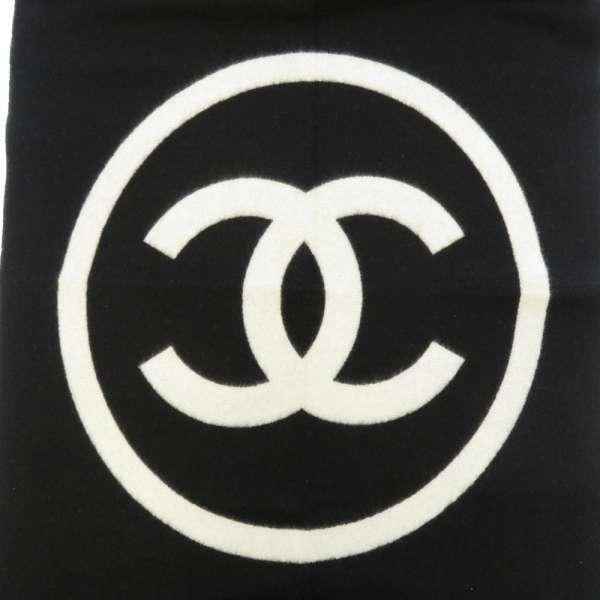 CHANEL（シャネル） ブランケット ロゴ ココマーク 大判ストール 黒 白