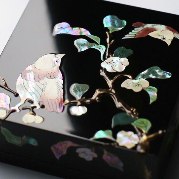 ジュエリーボックス 小箱 螺鈿の宝石箱 茶花にヒクイドリ 漆器