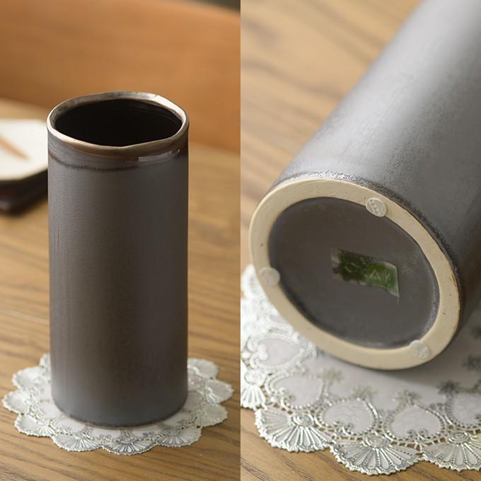 Clay（クレイ） フラワーベース 円筒 黒 花器 ブラック 玄関 居間 和室