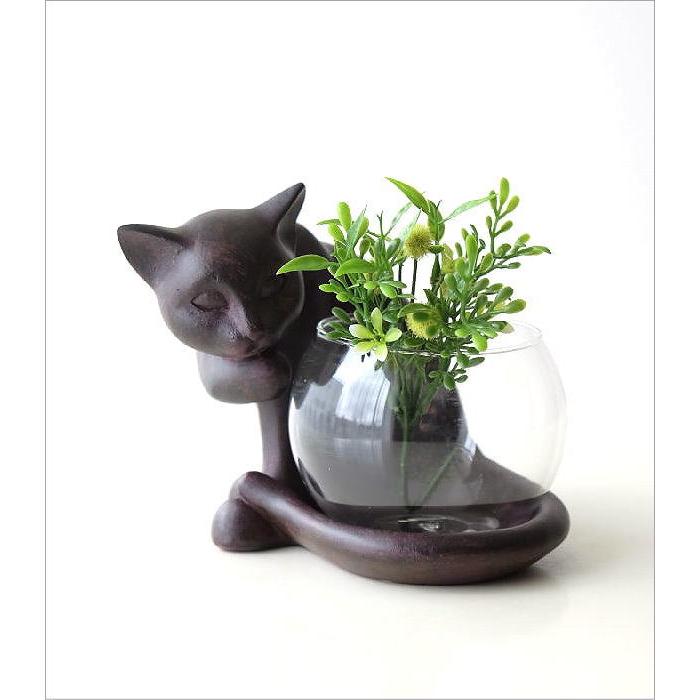 花瓶 花びん ガラス フラワーベース 猫 オブジェ 置物 置き物 雑貨