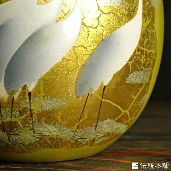 九谷焼 花瓶 金箔鶴 8号 ( 木箱名入れ有料 木札名入れ有料 退職祝い