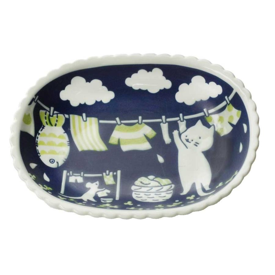 カレー皿 シチュー皿/ ねことお洗濯22.5cm 楕円鉢 /洋食器 猫好き 飾り