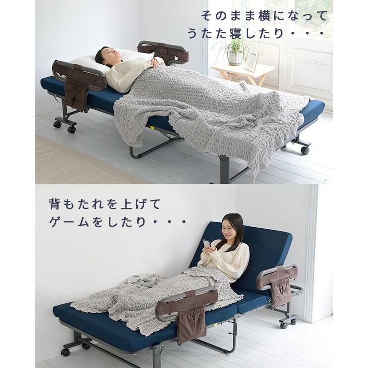 山善（YAMAZEN） 手すり付き 折りたたみベッド シングル ハイタイプ