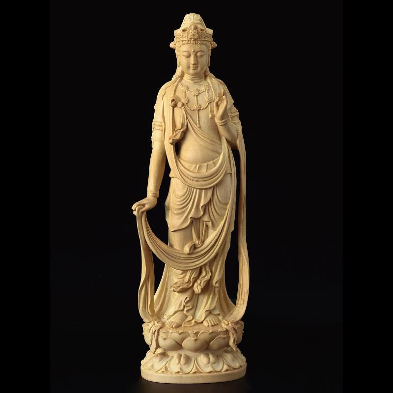 仏教美術 木彫 白檀 観世音菩薩像 仏像 置物 時代箱 C 7585 【公式通販】
