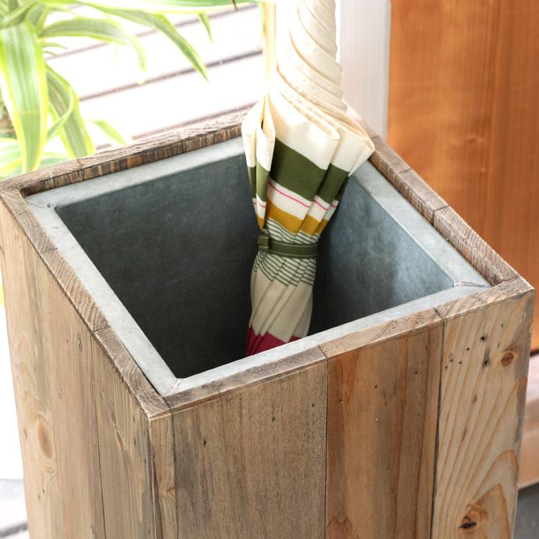 ELEMENTS 傘立て スリム角型 古木風仕上げ 木製 幅24.5cm Botanique