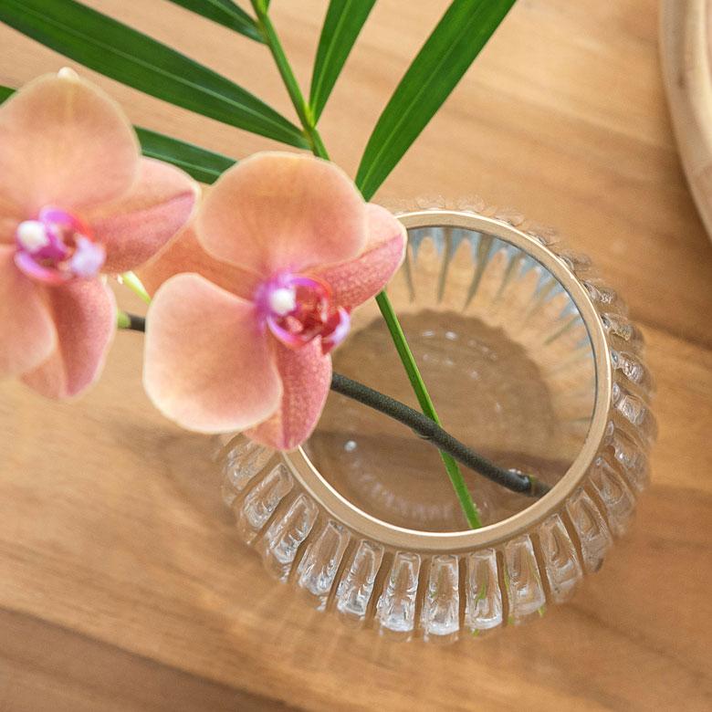 フラワーベース クリア ガラス 花瓶 Sサイズ アンティーク ゴールド