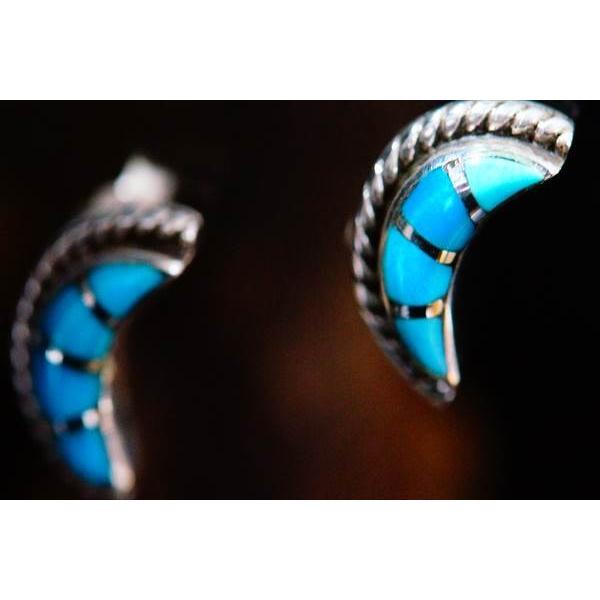 Indian Jewelry 天然石 ターコイズ インレイ装飾 ムーン(月)モチーフ