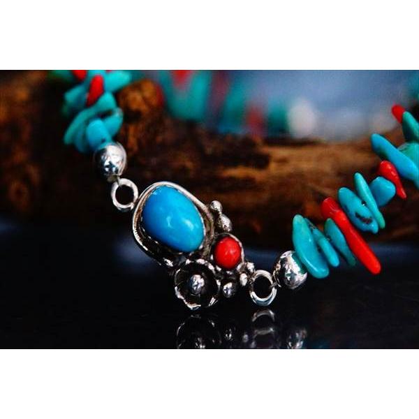 Indian Jewelry 天然石 ターコイズ&レッドコーラル(細石/ドロップ