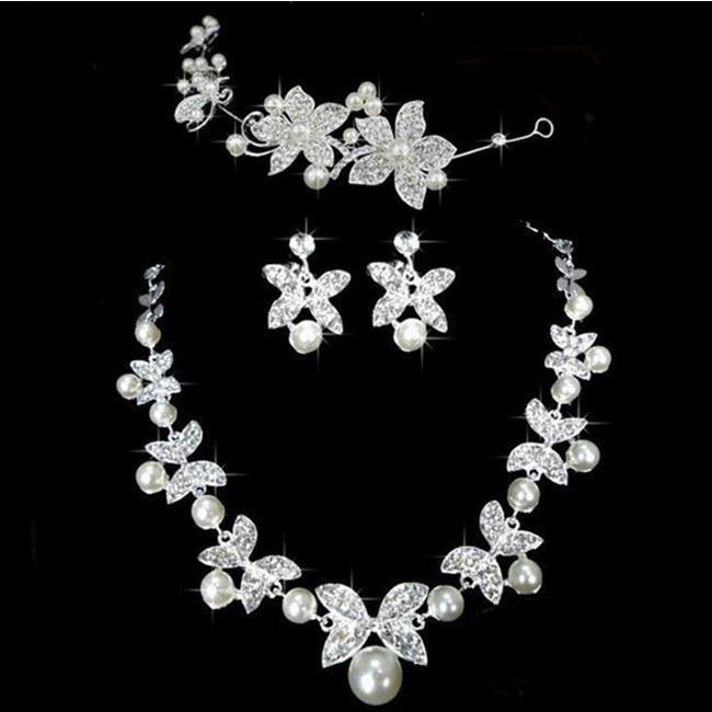 髪飾りパールセット 花 フラワー シルバー ネックレス ピアス