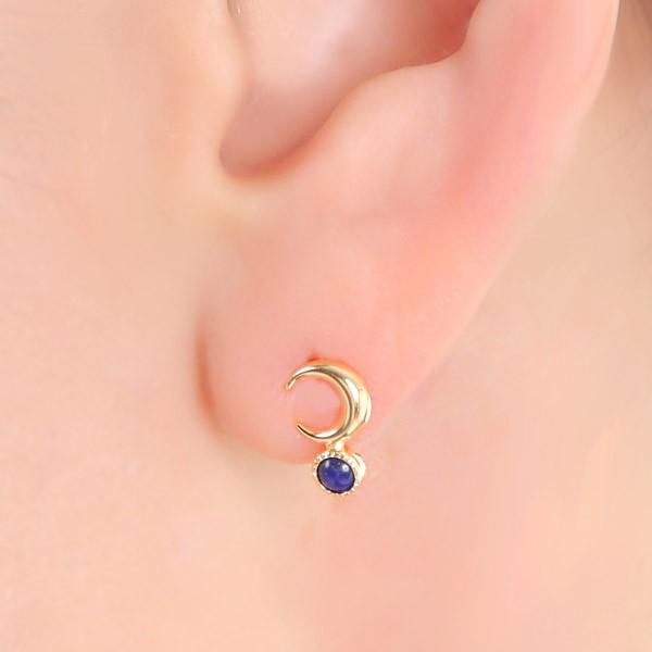 ラピスラズリ 三日月 ピアス 18k K18YG : ファッションジュエリー em