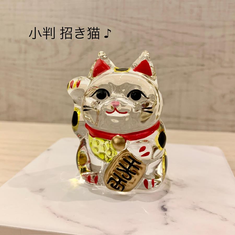 ガラス細工 クリスタル 小判招き猫 49-588 まねきねこ 右手 縁起物
