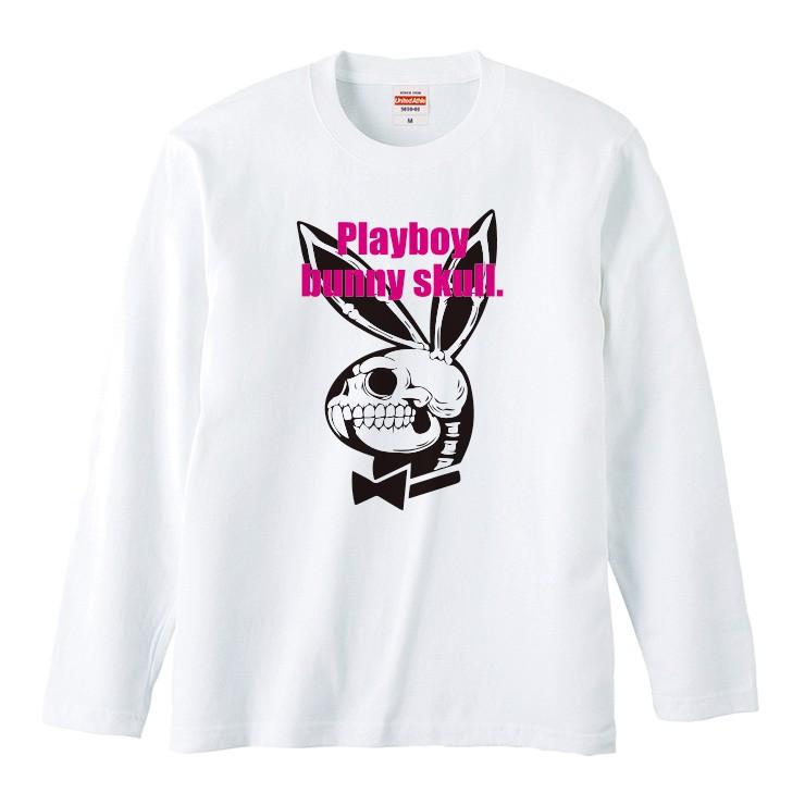 Tシャツ メンズ ロンT 長袖 ブランド Uネック PLAYBOY bunny skull