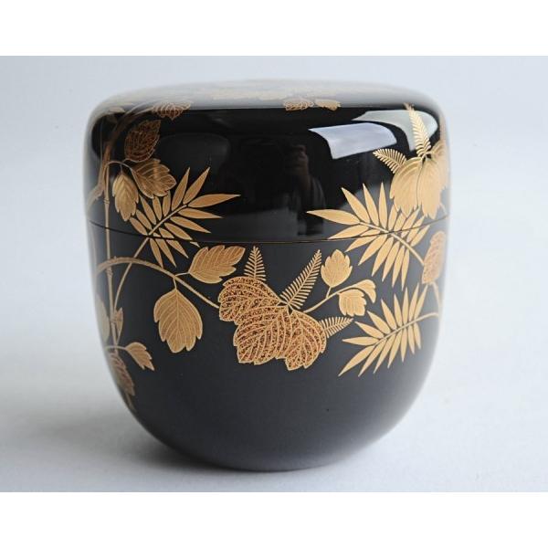 蒔絵師 鈴谷鐵五郎 嵯峨絵 棗 仕覆、共箱 高さ約7．2cm茶道具