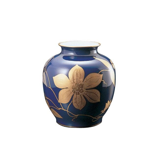 大倉陶園 日本製 瑠璃金蝕鉄線 約29cm花器 19A/9026 花器 花瓶 花生け