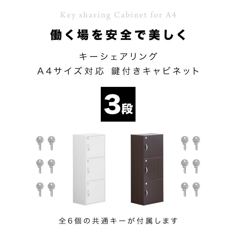 鍵付き収納ボックス A4サイズ対応 3段ボックス 扉付き 送料無料 カラー