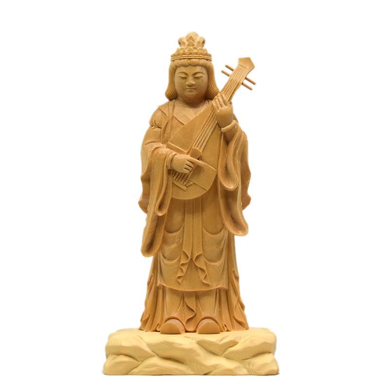 木彫り仏像 【弁財天（弁才天）】桧木（ヒノキ）立像 上彫 立5.0寸