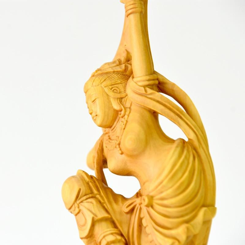 柘植 飛天（天女） 一本彫り 総高21.5cm : 海宇工芸館 Yahoo!店 - 通販