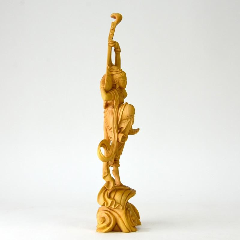 柘植 飛天（天女） 一本彫り 総高21.5cm : 海宇工芸館 Yahoo!店 - 通販
