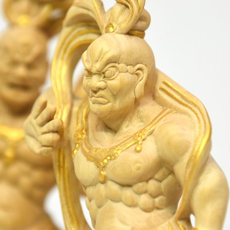 木彫り仏像 【仁王像(金剛力士)】 柘植 金泥仕様 総高15cm : 海宇工芸