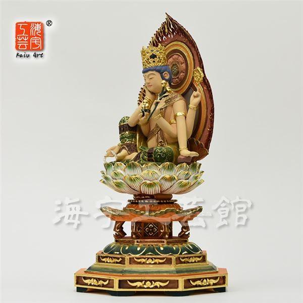 木彫り仏像 【如意輪観音菩薩】 桧木 彩色仕上げ 総高31cm : 海宇工芸