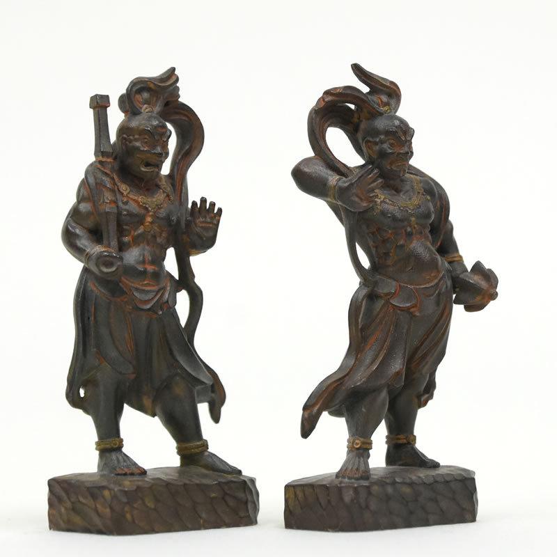 木彫り仏像-小仏 【仁王像(金剛力士)】立像セット 柘植（つげ） 古美色