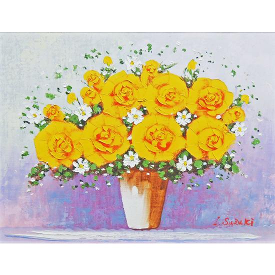 絵画 油絵 黄ばら （鈴木郁夫） 【肉筆】【油絵】【花】【6号