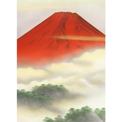 掛け軸 赤富士 (横山香秋) 【掛軸】【一間床・半間床】【赤富士