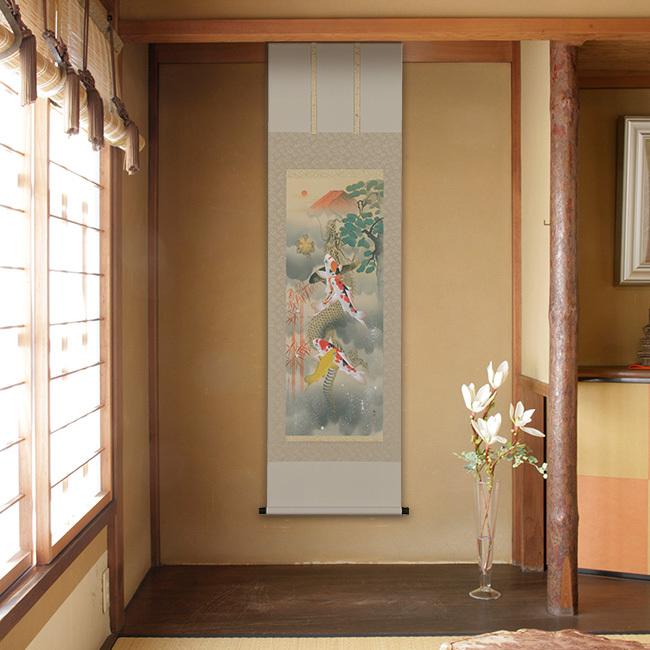 掛軸 吉祥富士昇龍之図 190×54.5cm(装飾 絵 レトロ 和室 客間 床の間